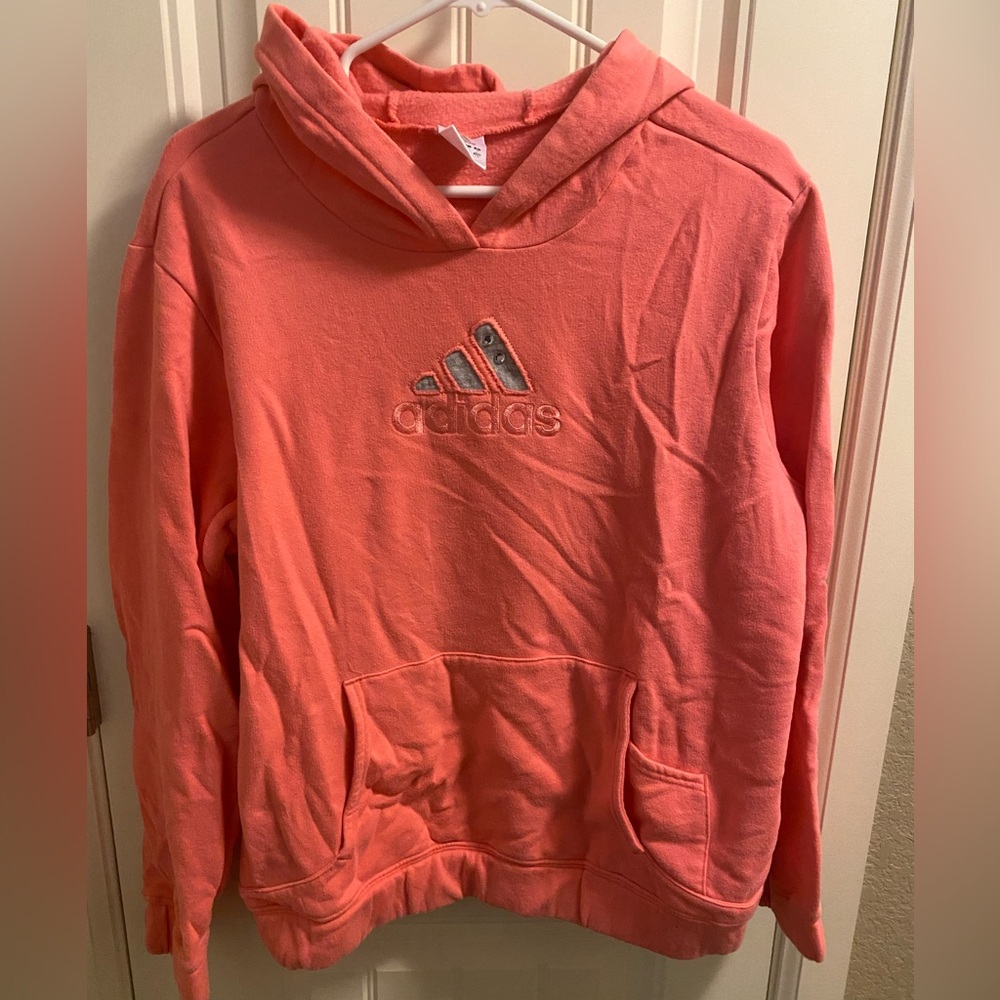 Adidas L Pink Hoodie Sweatshirt Ladies Large Lg Hooded Top Rhinestone Accents
